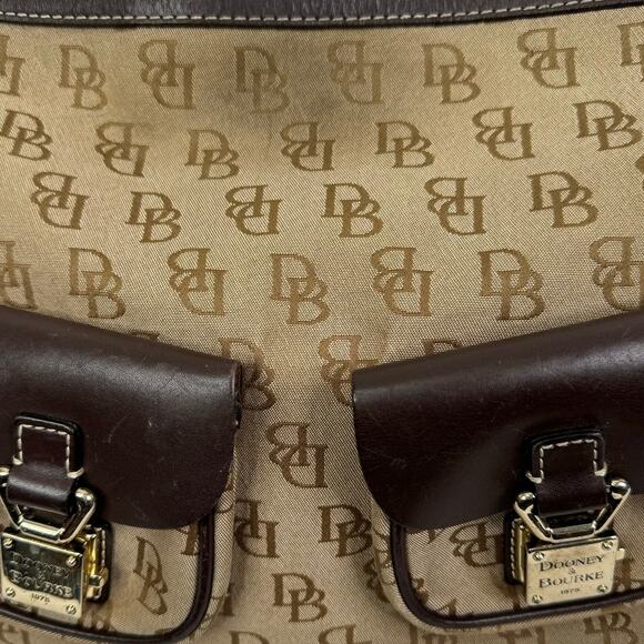 Dooney & Bourke Monogram Logo Double Pockets Canvas Leather Satchel Bag - Picture 3 of 16